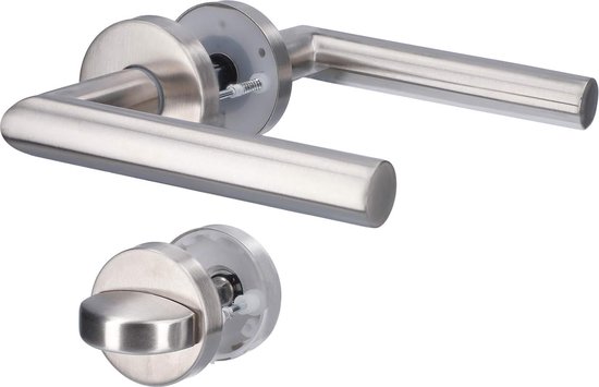 Deurbeslag set toiletslot 63/8mm wit met deurkruk Bau-stil en WC-sluiting messing titaan PVD