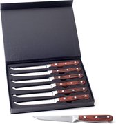 Set de couteaux à steak, 6 couteaux à steak de haute qualité avec manche en bois, set de couverts élégant en acier inoxydable à lame spéciale avec bord dentelé et coffret cadeau (marron)