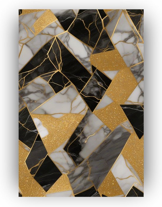 Zwarte marmer met goud 100x150 cm - Schilderij op canvas - Schilderij goud zwart - Muurdecoratie goud - Goud - Kunst aan de muur - Woonkamer accessoires - Wandplank goud - Marmer wandpaneel - Marmer wandpaneel - Canvas abstract