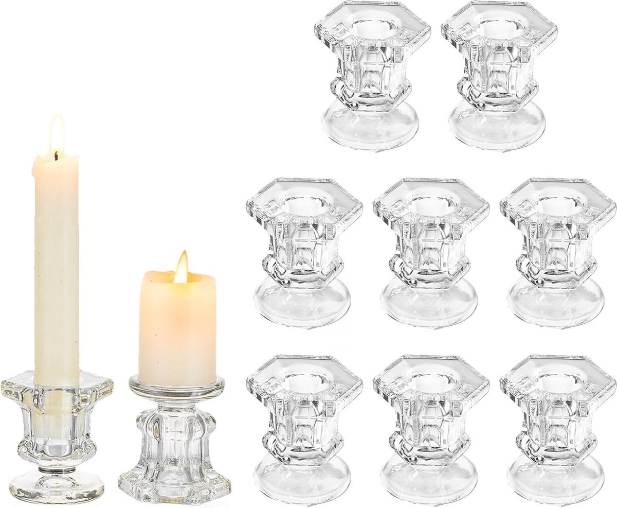 Kandelaar van helder glas met kaarsenhouder, decoratie - transparant