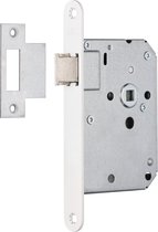 AXA Loopslot (model 7155) met witte voorplaat voor binnendeuren in alle draairichtingen. Inclusief sluitplaat en bevestigingsmiddelen