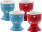 Set of 4 Blue Red Polka Dot Soft Ceramic Egg Cups