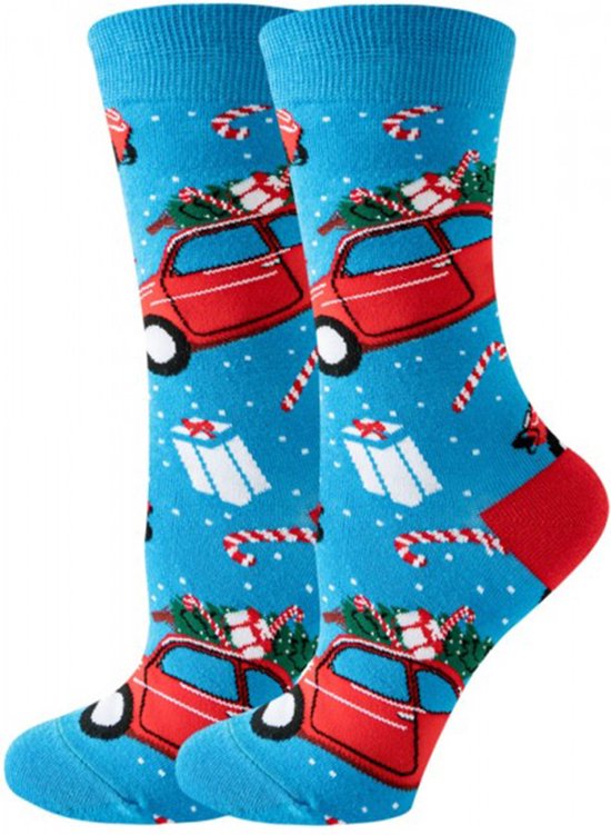 Kerst sokken, christmas, 2 PAAR, auto, car , kado, kerst, maat 38-45, kerstboom, cadeautip!