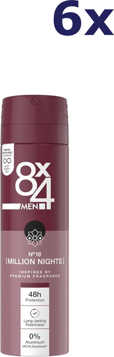 6x 8x4 Deospray Men - No.18 Millions Nights 150 ml