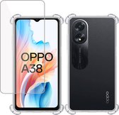 Hoesje geschikt voor Oppo A38 4G + Screenprotector – Tempered Glass - Extreme Shock Case Transparant