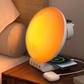 Inga® Smart Wake-up light Duo. Lichtwekker, daglichtwekker met 15 W draadloze oplader en secundaire 3 W draadloze oplader| WIFI| 8 witte ruisgeluiden| 11 thema's|twee alarmen|snooze-functie|multifunctionele wekker|Automatische tijdinstelling| Cadeau