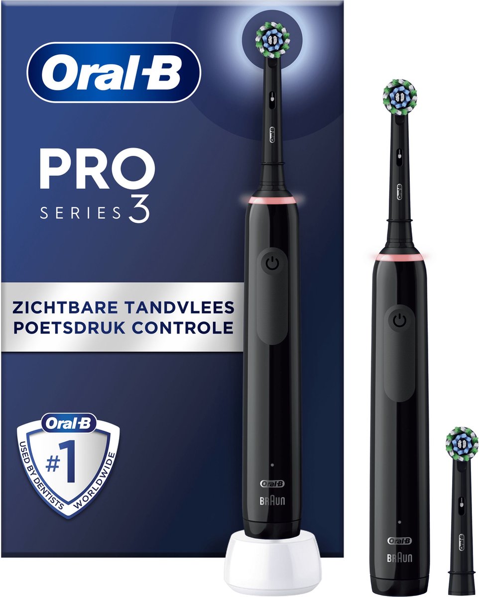 Oral-B Pro 3 3900 Duo - 2 x Zwarte Elektrische Tandenborstel - met extra opzetborstel - Oral B