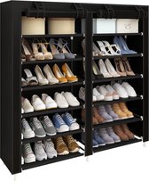 Stofdichte schoenenrek met 7 lagen, schoenenrek, schoenenkast voor ca. 36 paar schoenen, zwart