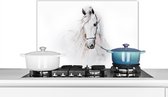 Spatscherm keuken 70x50 cm - Kookplaat achterwand Paard - Waterverf - Dieren - Wit - Muurbeschermer - Spatwand fornuis - Hoogwaardig aluminium
