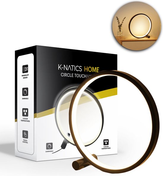K-NATICS Circle Touch Lamp - Tafellamp - Dimbaar - Nachtlamp - Bureaulamp - 3 Kleurtemperaturen - Woonkamer - Nachtkast