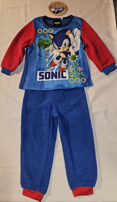 Sonic the Hedgehog pyjama coins fleece rood/blauw maat 128