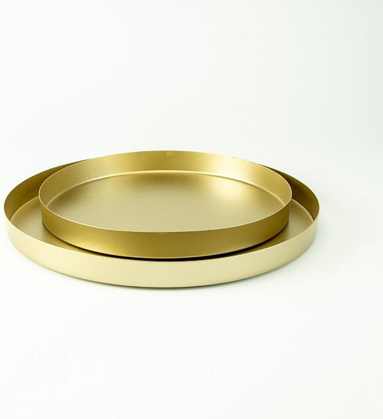 Set van 2 Metalen Dienbladen Rond - Goud | Luxe en Sfeervolle Toevoeging aan Jouw Interieur!