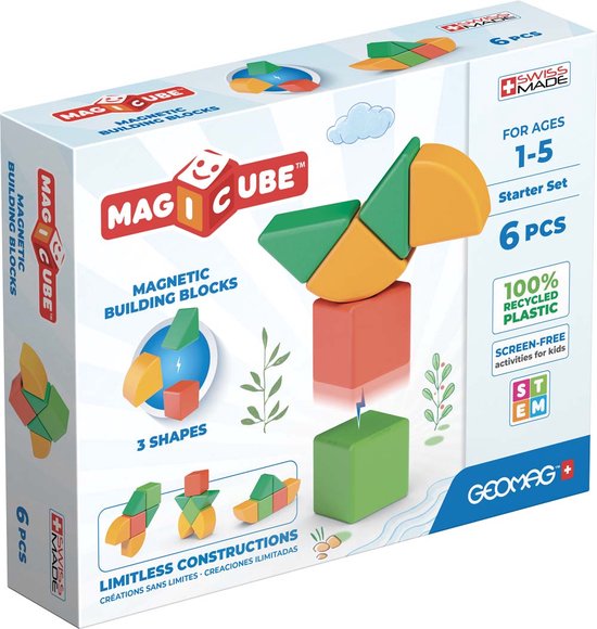 Geomag MagiCube - Starter set - Magnetische bouwblokken - Gerecycled kunststof - Milieubewust - 6-delige set