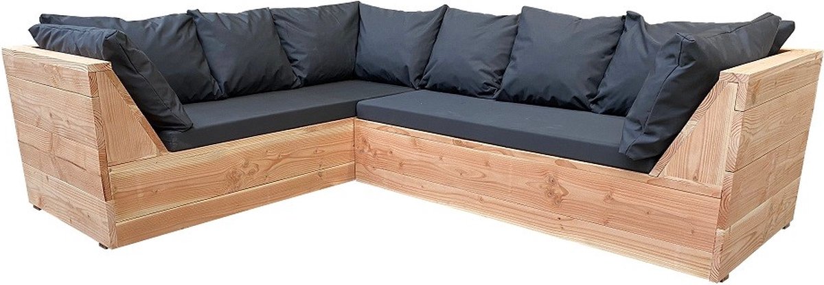 Loungeset van Douglashout met kussens in GL-vorm - 220cm x 200cm.