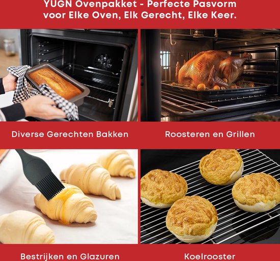 YUGN Oven Pakket – Universeel Rooster en Bakplaat Enorm Verstelbaar – Recept Voor Maken Van Heerlijke Gerechten - Met Gratis E-Book en Bakkwast - 3 x 33 x 37-52 cm - Cadeautip - YUGN
