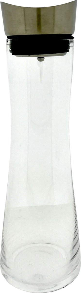 Glazen Karaf met roestvrijstalen Schenktuit en zeef - glazen kan - Ø 10 x 34 cm - 1 liter glazen
