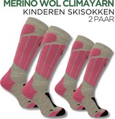 Chaussettes de ski Norfolk Enfants - 2 paires - Chaussettes de ski Thermo en laine mérinos avec amorti de zone - Taille 31-34 - Rose - Aspen Kids