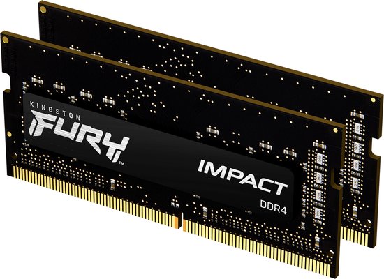 Kingston FURY Impact - Geheugen - DDR4 (SO-DIMM) - 32 GB: 2 x 16 GB - 260-PIN - 3200 MHz / PC4-25600 - CL20 - 1.2 V - niet-gebufferd - niet-ECC - zwart