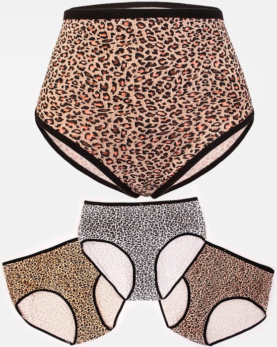 Slips confortables pour femmes, sous-vêtements en bambou, imprimé léopard, multipack 3 pièces, taille XL