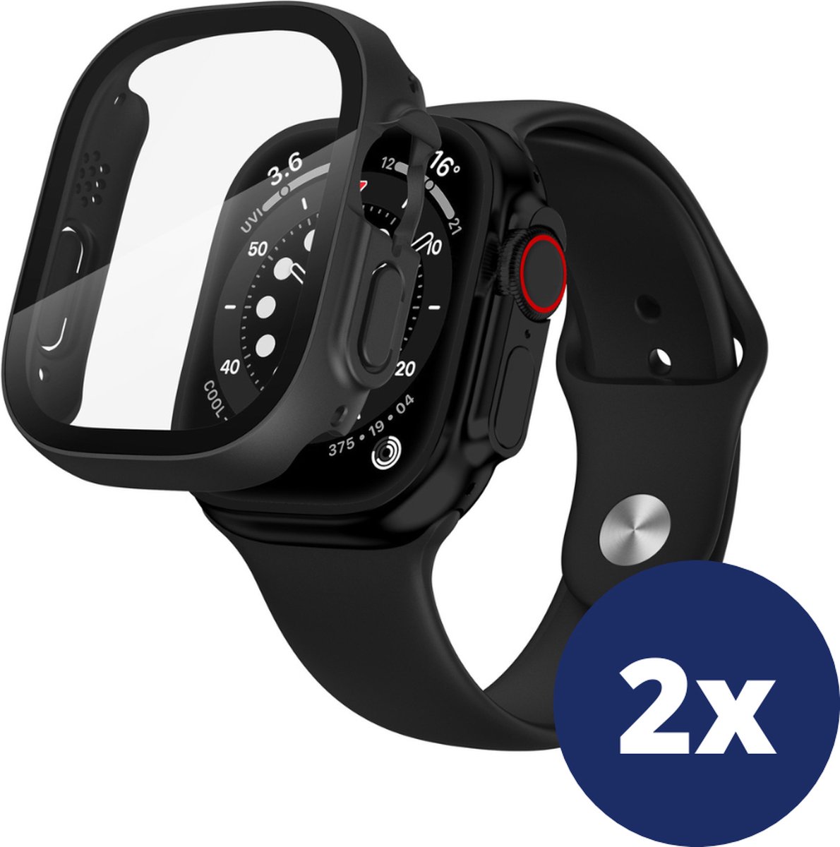 FUMIKO Screenprotector + Hoesje - Apple Watch Ultra 49 mm - Bescherm Case & Screenprotector iWatch - Zwart - 2 Stuks