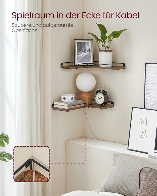 VASAGLE LLS831Y70 Set van 2 industriële stijl hoekplanken voor slaapkamer, woonkamer en keuken - L-vormige zwevende planken - Natuurlijk eiken en wolkenwit