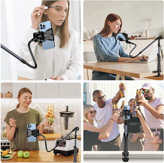 Foto: Telefoon houder flexibel smartphone standaard universeel statief geschikt voor vlog live video bureau tafel keuken kantoor en bed geschikt voor iphone telefoon 360 draaibare arm zwart