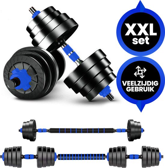 Viper Sports verstelbare dumbbell set tot 40 kg – Halterset – Professionele 2-in-1 Halterset met gewichten – Krachttraining – Gebruiksvriendelijke Fitness Halterstang – Blauw