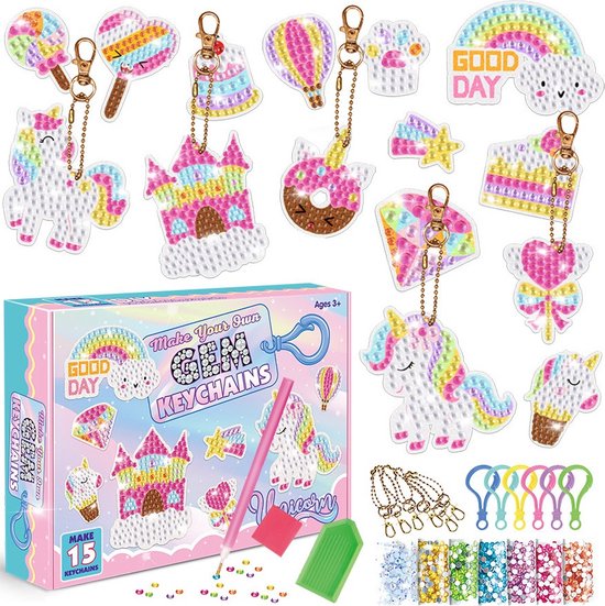 Diamond Painting Eenhoorn-cadeaus voor kinderen, diamantschilderspeelgoed voor 6 - 12 jaar, doe-het-zelf sleutelhanger, knutselen, meisjes voor kinderen van 6 tot 8, knutselset, kindercadeaus vanaf 4