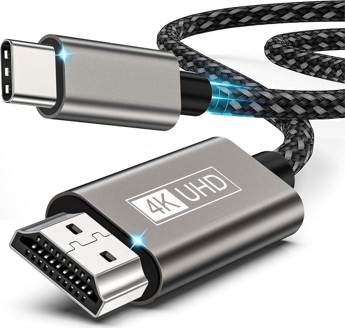 TOJ USB C Naar HDMI Kabel / Adapter - HDMI Switch - 4K@60Hz - 1.8 meter - Aluminium