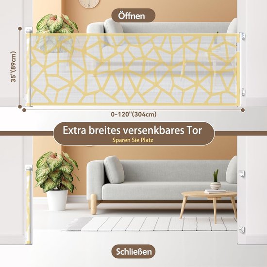 Nalezuns Trapbeschermingsrooster voor baby's, 0-180 cm, uittrekbaar voor baby's, trapbeschermingshek, voor honden, met één hand te bedienen, geschikt voor trappen