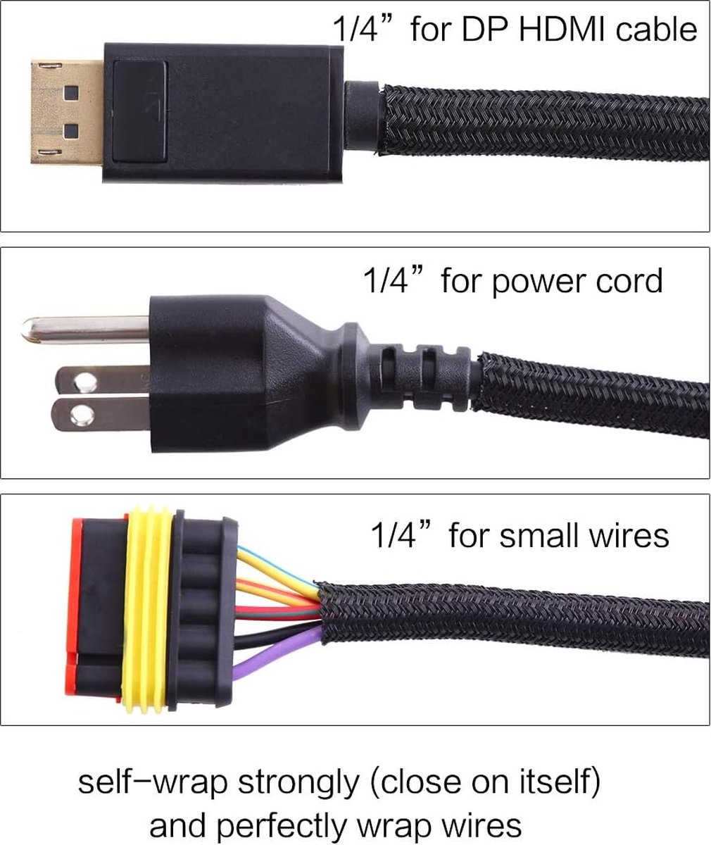 6 mm - 7,7 m kabelmantel, zelfsluitende kabelhoes kabelopslag kabelbeheer voor computer,- auto-industrie - zwart
