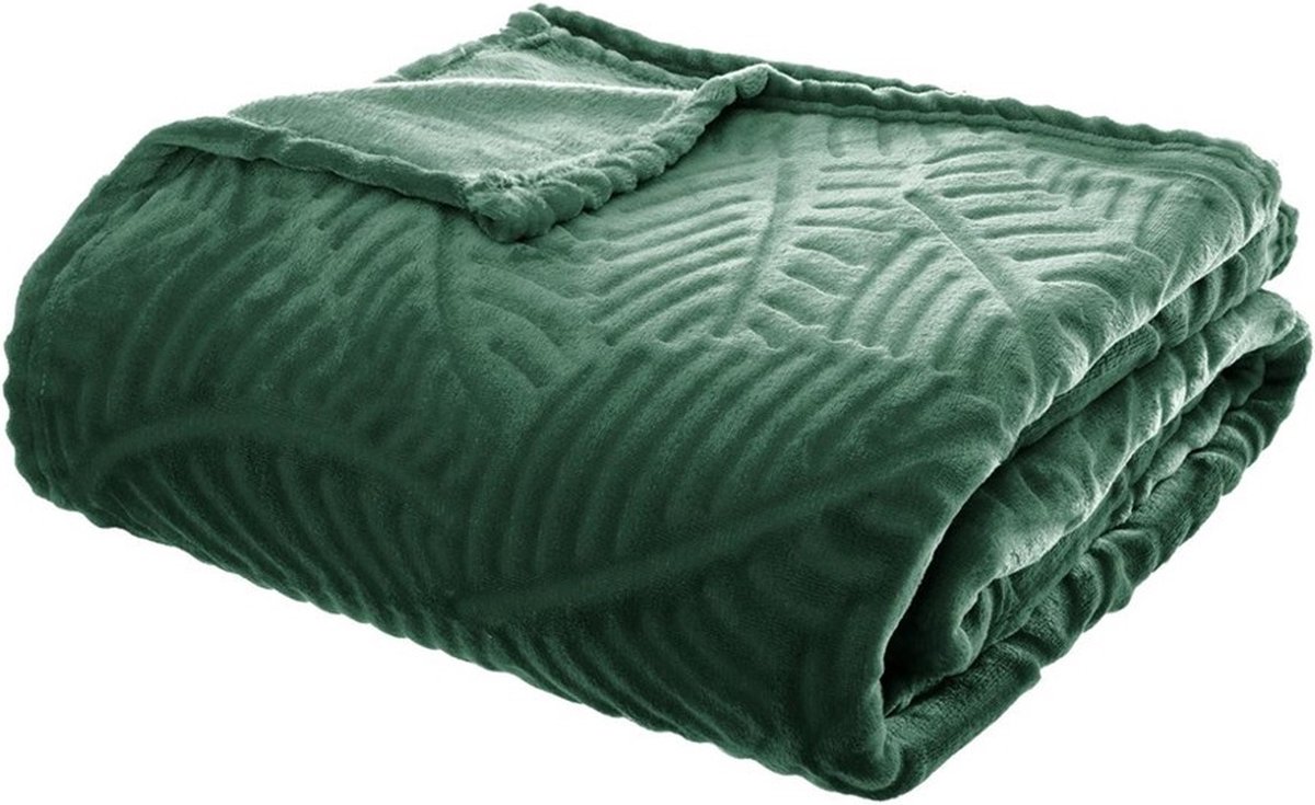 Atmosphera b'Fleece Plaid Leaves - 220 cm x 240 cm - Groen'