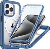 Mobigear Hoesje geschikt voor Apple iPhone 15 Pro MagSafe Telefoonhoesje Hardcase | Mobigear Rugged Mag Backcover Shockproof | Geschikt voor MagSafe | Geschikt voor Draadloos Opladen met Magnetische Ring | MagSafe Case - Blauw
