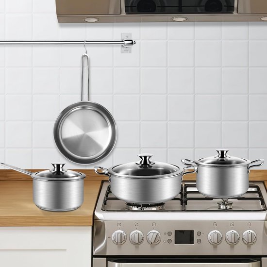 HexClad Hybride anti-aanbak 6-delige pannenset, 2, 3 en 7,5 liter potten met gehard glas deksels, koel blijvende handgrepen, inductie klaar, compatibel met alle kookplaten