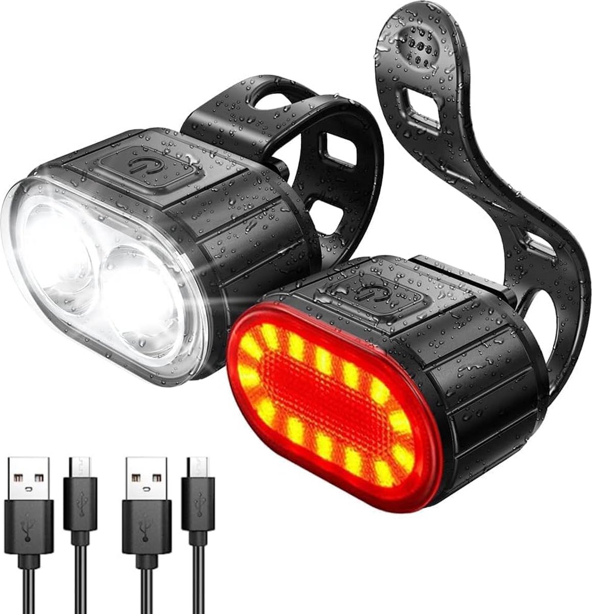 Oplaadbare Fietslampjes Set - Waterdicht en Modieus Design - USB-Oplaadbaar - Veiligheidslampen voor Fietsers - Geschikt voor Stads- en Mountainbikes