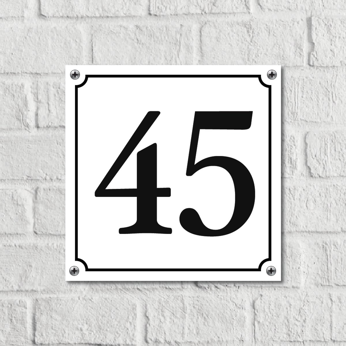 Huisnummerbord Wit Dibond Deluxe - Nummer 45 - incl. bevestiging | - naambord - nummerbord - voordeur | formaat 12 x 12 cm | - huisnummerbordje - nummerbord - voordeur