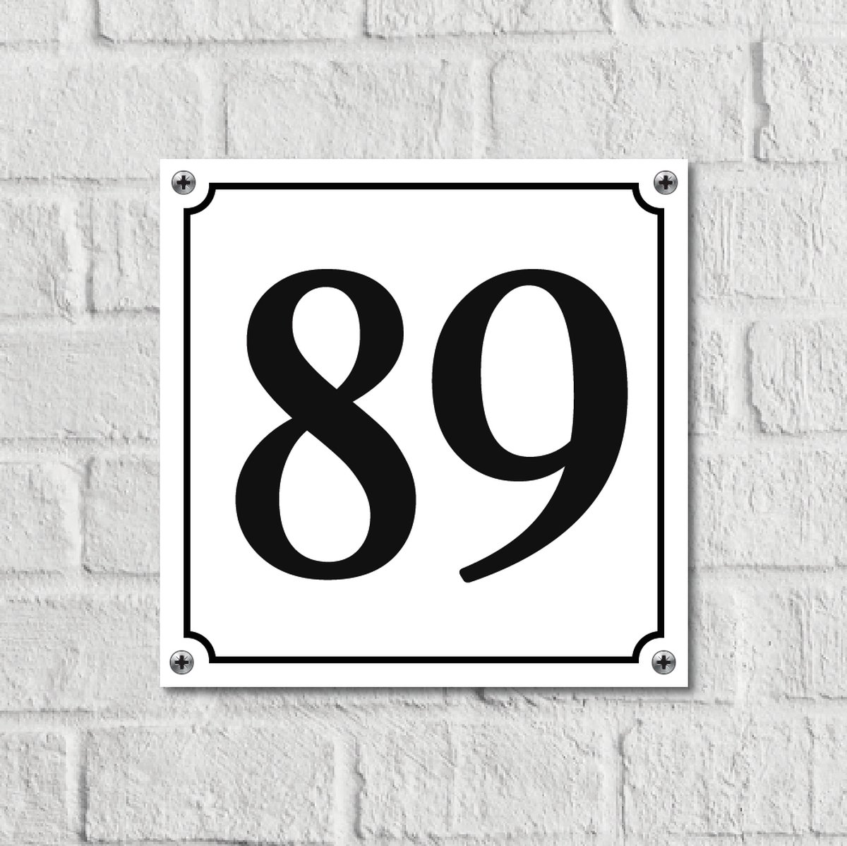 Huisnummerbord Wit Dibond Deluxe - Nummer 89 - incl. bevestiging | - naambord - nummerbord - voordeur | formaat 12 x 12 cm | - huisnummerbordje - nummerbord - voordeur