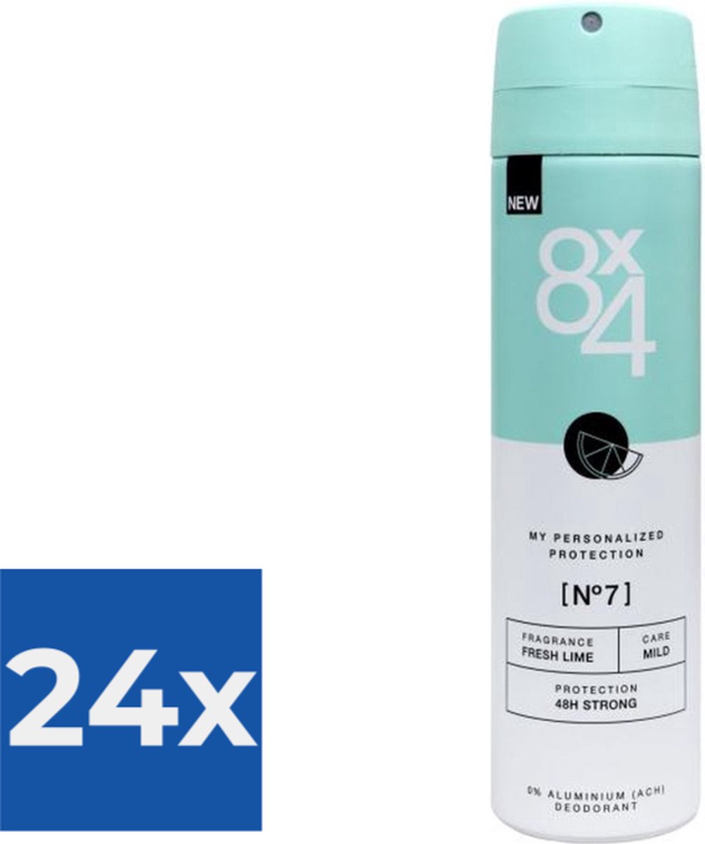 8x4 Deodorant Spray No.7 Fresh Lime - 150ml - Voordeelverpakking 24 stuks