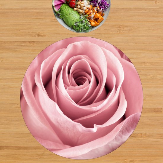 BWK Flexibele Ronde Placemat - Close Up Roze Roos - Set van 1 Placemats - 50x50 cm - PVC Doek - Afneembaar