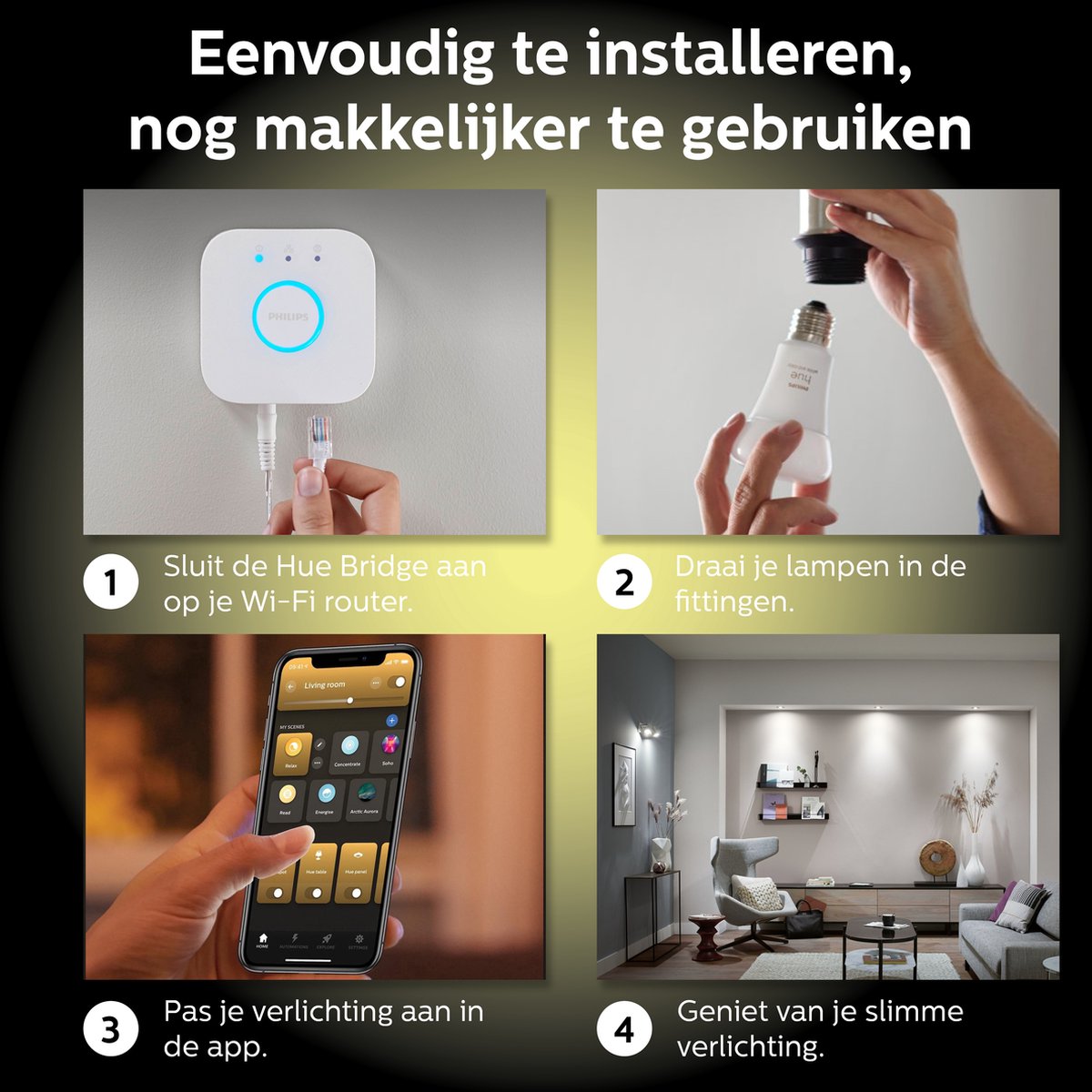 Philips Hue Starterspakket - GU10 - met 6 Spotjes - Warm tot Koelwit Licht - Incl. 1 Hue Bridge - Hue White Ambiance — afbeelding 4
