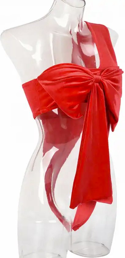 Satijnen Teddy Bodysuit Dames Met Strik - Verleidelijke Rode Body Voor Kerstmis En Valentijnsdag
