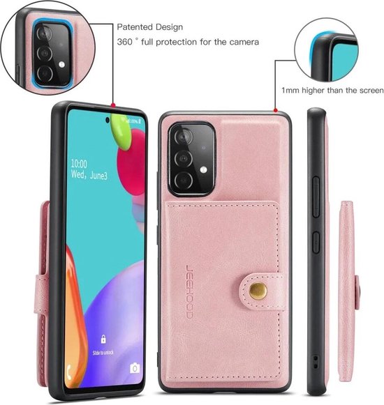 Coque CaseMe JH-01 adaptée au Samsung Galaxy A34 | Couverture arrière avec porte-carte magnétique | Housse de protection Porte-carte Dos | 4 cartes et factures | Rose