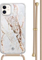 Casimoda® - Coque iPhone 11 avec cordon beige - Marbre doré - Cordon détachable - TPU/acrylique