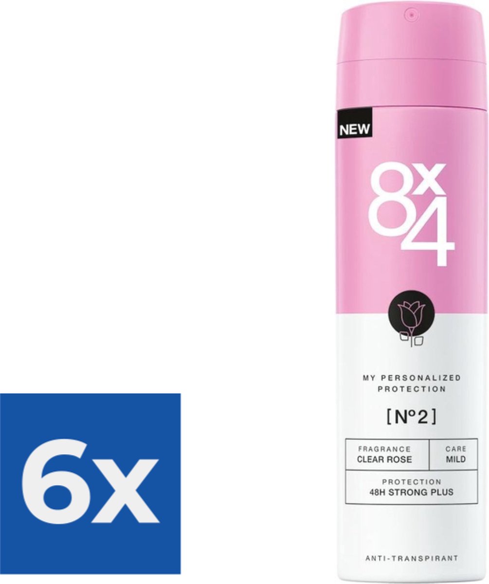 Goedkoopste 8x4 Deodorant Spray No 2 Clear Rose 150 ml - Voordeelverpakking 6 stuks