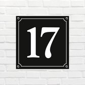 Huisnummerbord Mat zwart Deluxe - Nummer 17 - incl. bevestiging | formaat 12 x 12 cm | - huisnummerbordje - nummerbord - voordeur