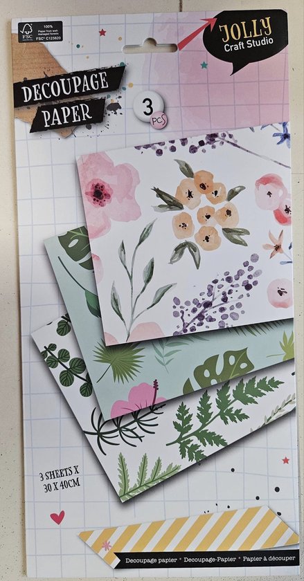 Foto: Set texture decopatch papier set van 3 decoupage papier gtote bloemen