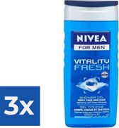 Nivea Douchegel For Men Vitality Fresh 250 ml - Voordeelverpakking 3 stuks