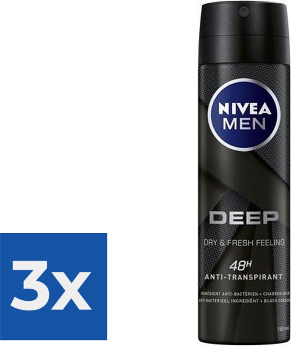 Goedkoopste NIVEA MEN Deep Deodorant spray - 150 ml - Voordeelverpakking 3 stuks