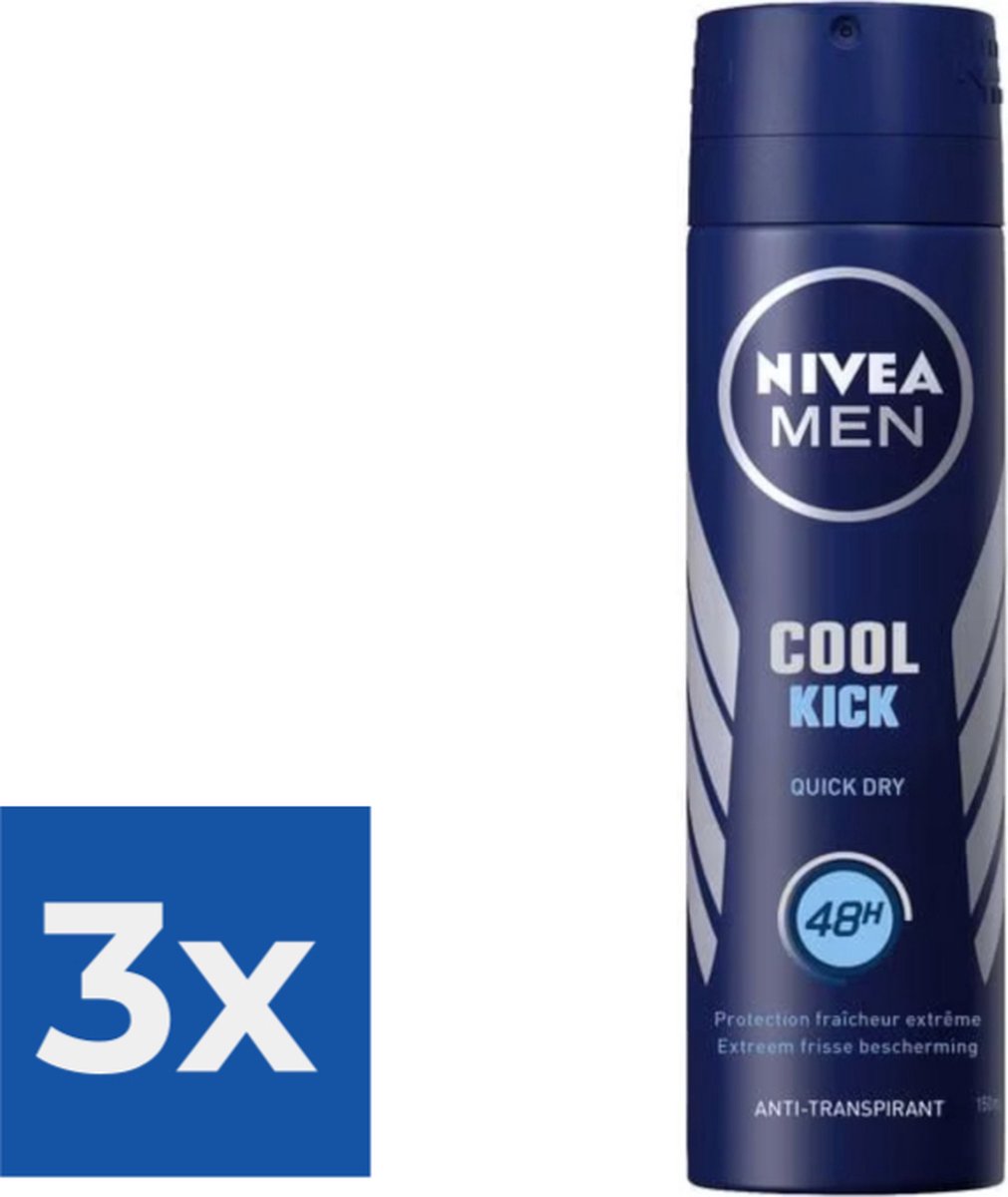 Goedkoopste Nivea Men Deodorant Spray Cool Kick - 150 ml - Voordeelverpakking 3 stuks