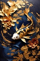 Gouden Koi Karper | Japanse Koi | Vissen Poster | Geluk Poster | 51x71cm | Wanddecoratie | Muurposter | MT | Geschikt om in te lijsten